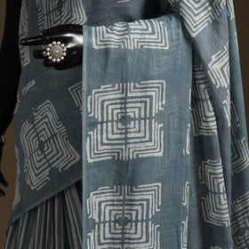Grey - mul cotton hand batik saree 17 - handcrafted