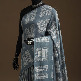 Grey - mul cotton hand batik saree 17 - handcrafted