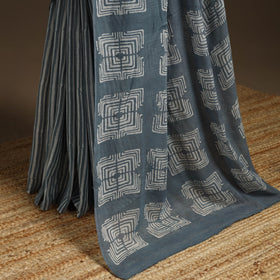 Grey - mul cotton hand batik saree 17 - handcrafted