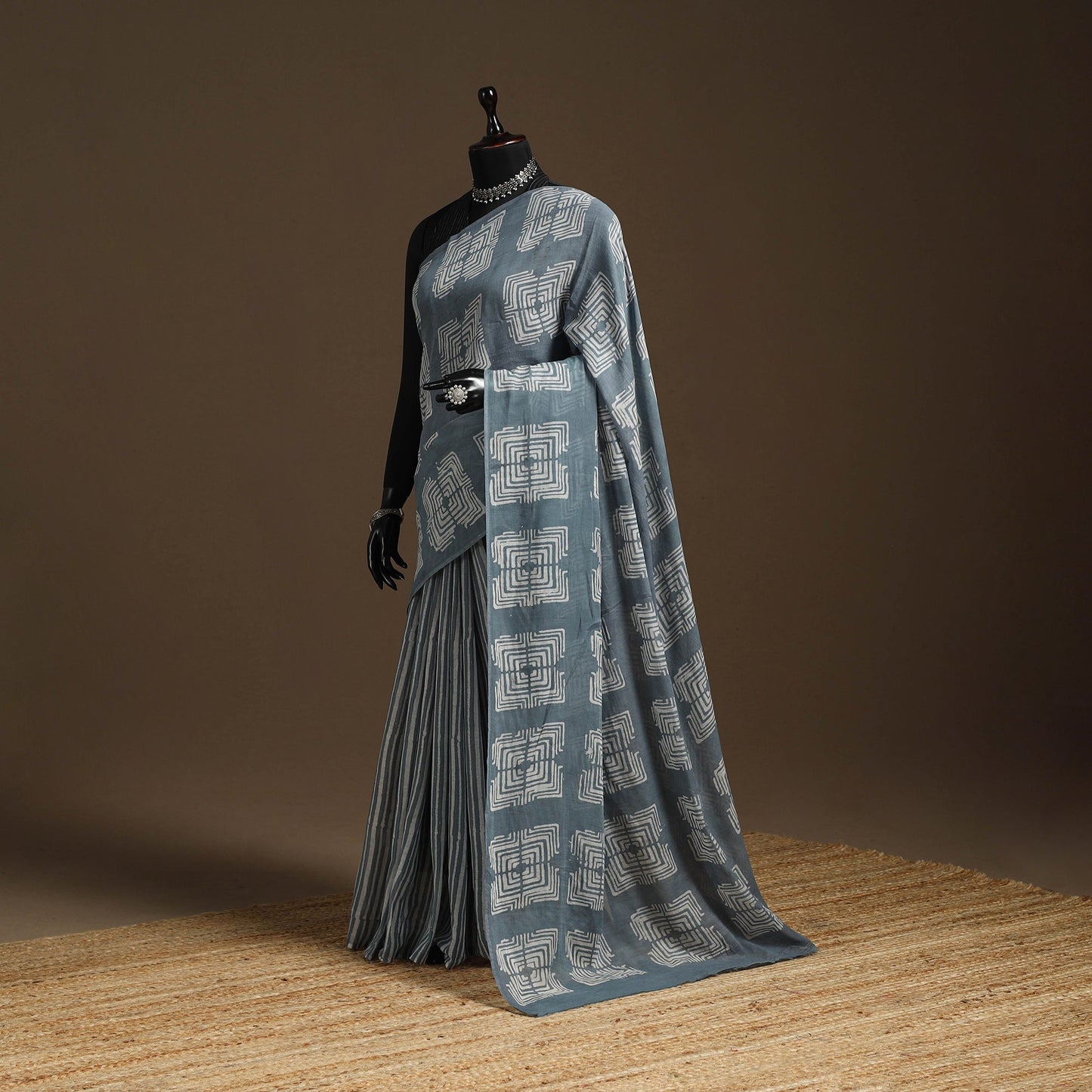 Grey - mul cotton hand batik saree 17 - handcrafted