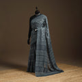Grey - mul cotton hand batik saree 21 - handcrafted