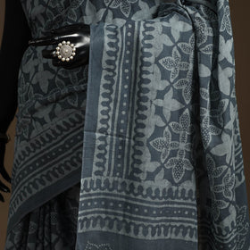 Grey - mul cotton hand batik saree 21 - handcrafted