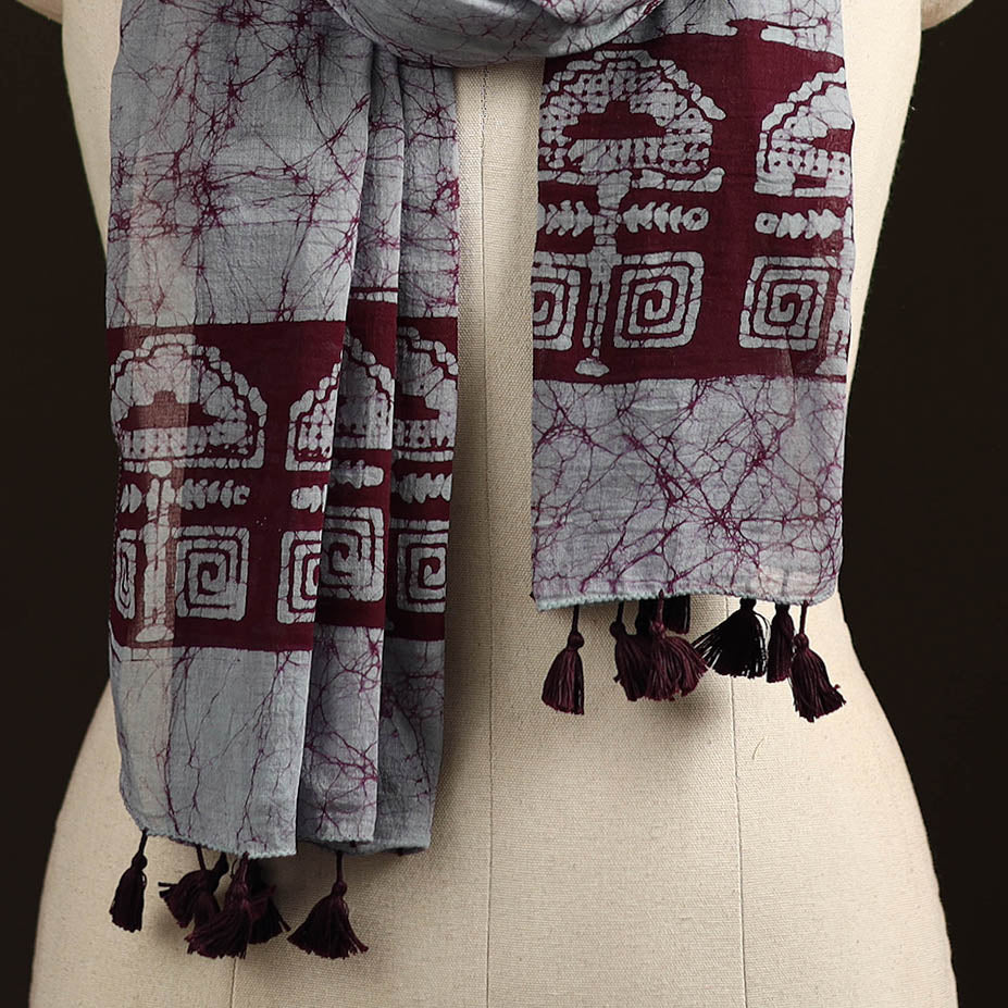 Mul cotton kutch hand batik stole with tassels 40