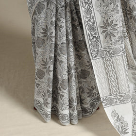 Grey - mul cotton sanganeri saree 19 - handcrafted