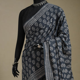 Grey Mul Cotton Block Print Sanganeri Saree