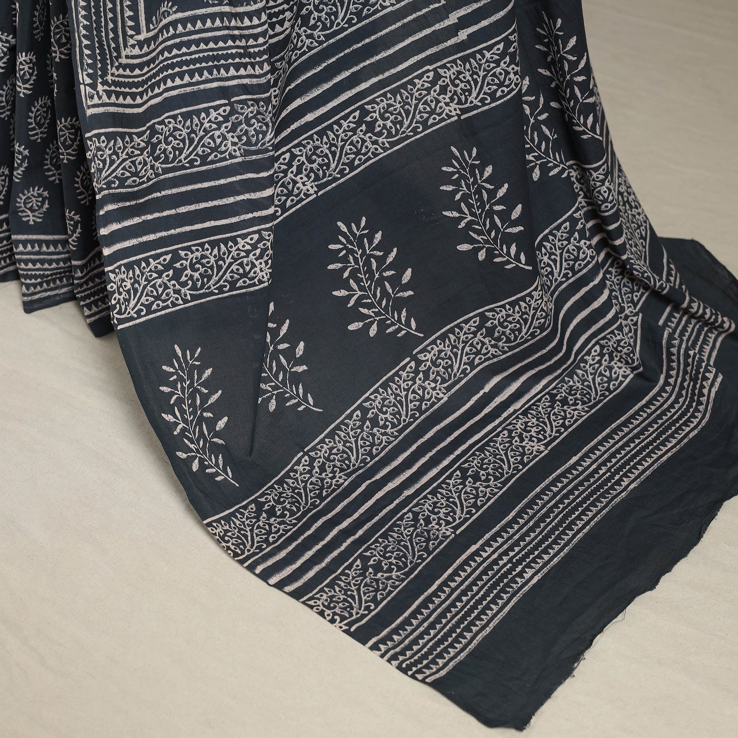 Grey Mul Cotton Block Print Sanganeri Saree