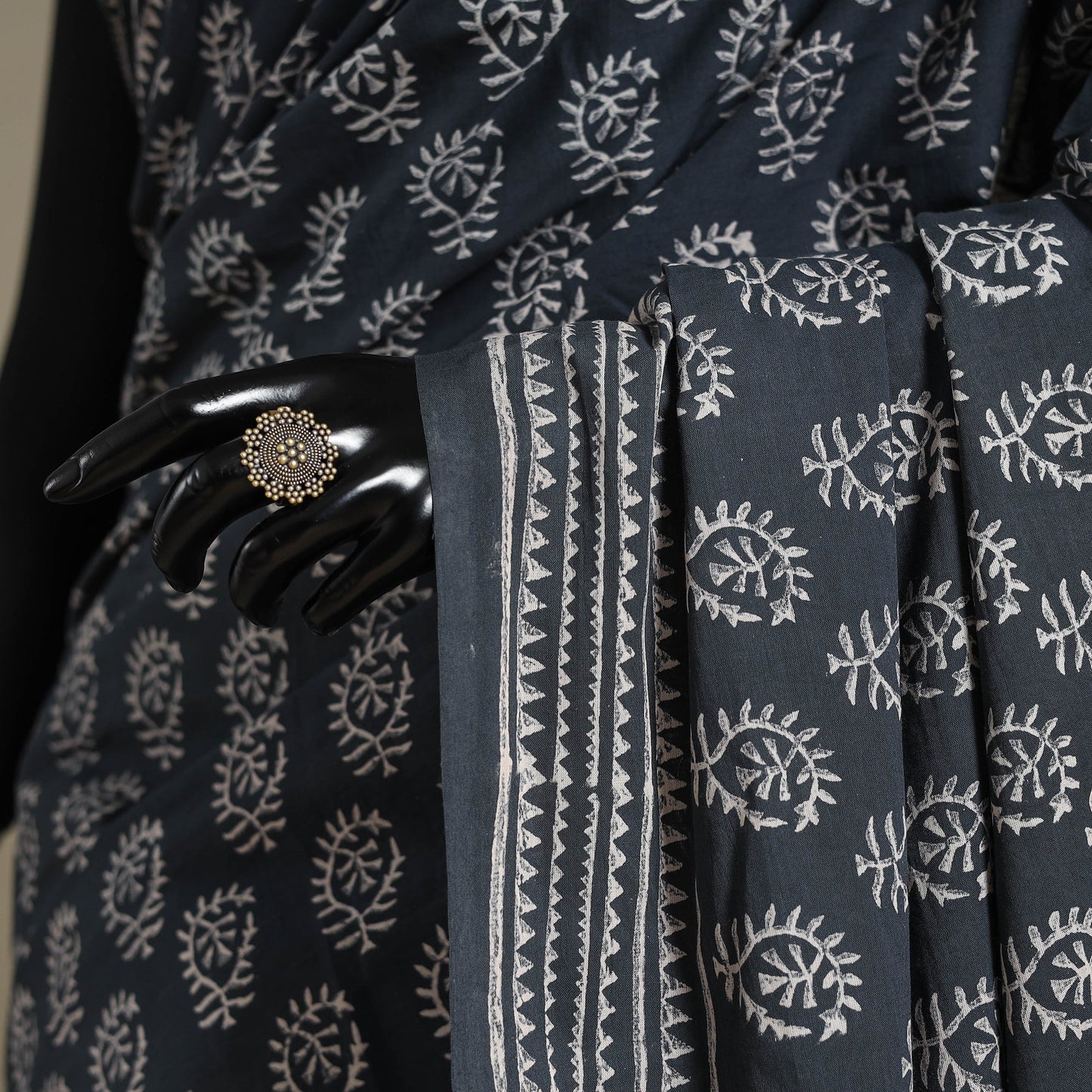 Grey Mul Cotton Block Print Sanganeri Saree