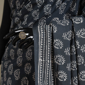 Grey Mul Cotton Block Print Sanganeri Saree