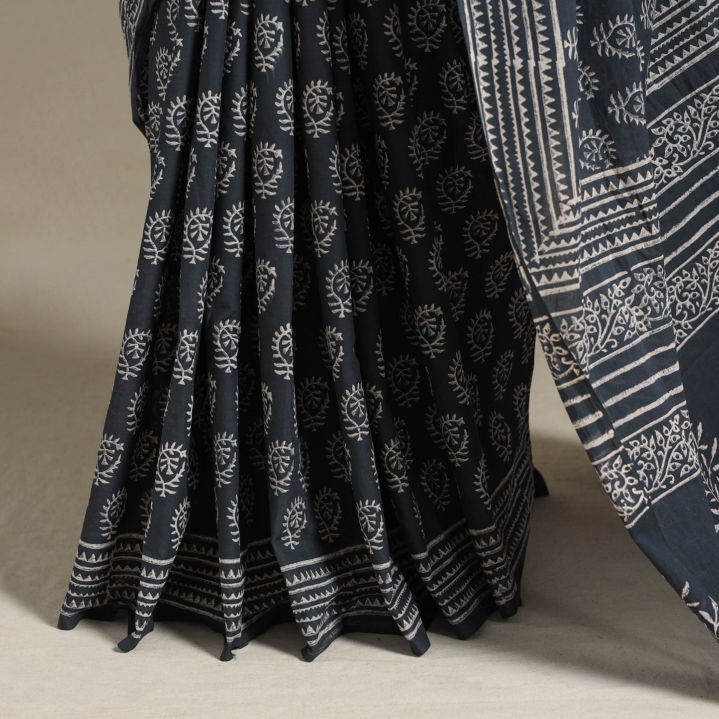 Grey Mul Cotton Block Print Sanganeri Saree