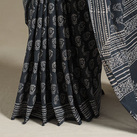 Grey Mul Cotton Block Print Sanganeri Saree
