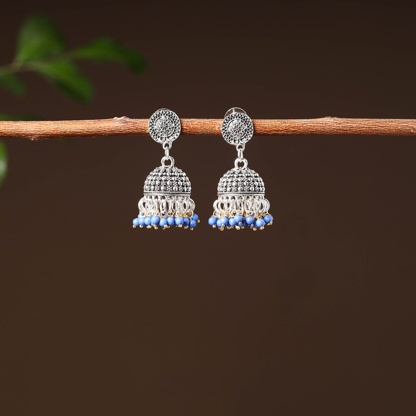 Grey - namrata handcrafted gs beaded jhumki earrings