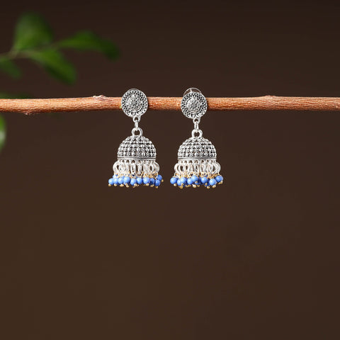 Grey - namrata handcrafted gs beaded jhumki earrings