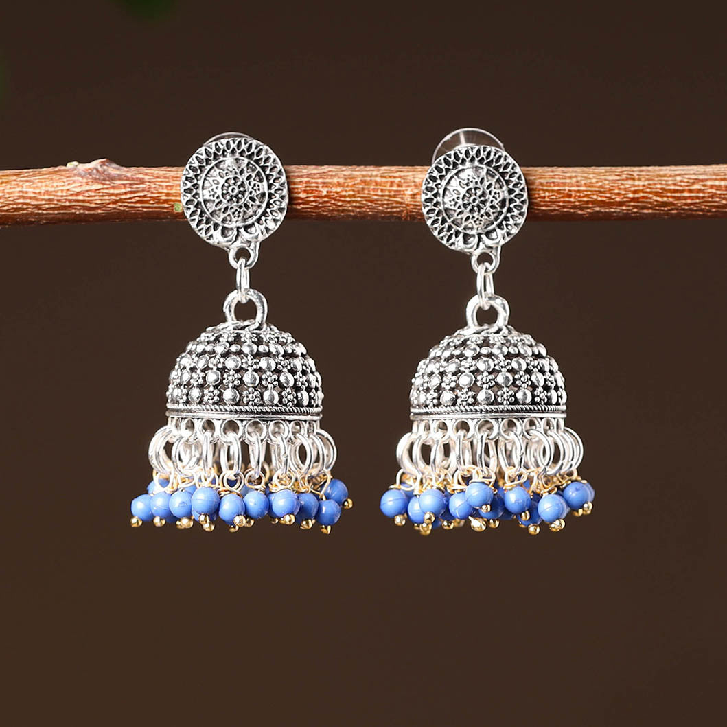 Grey - namrata handcrafted gs beaded jhumki earrings