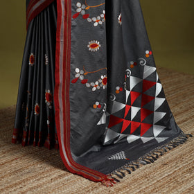 Nath work silk cotton khun saree 01 - handcrafted