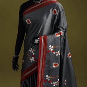 Nath work silk cotton khun saree 01 - handcrafted
