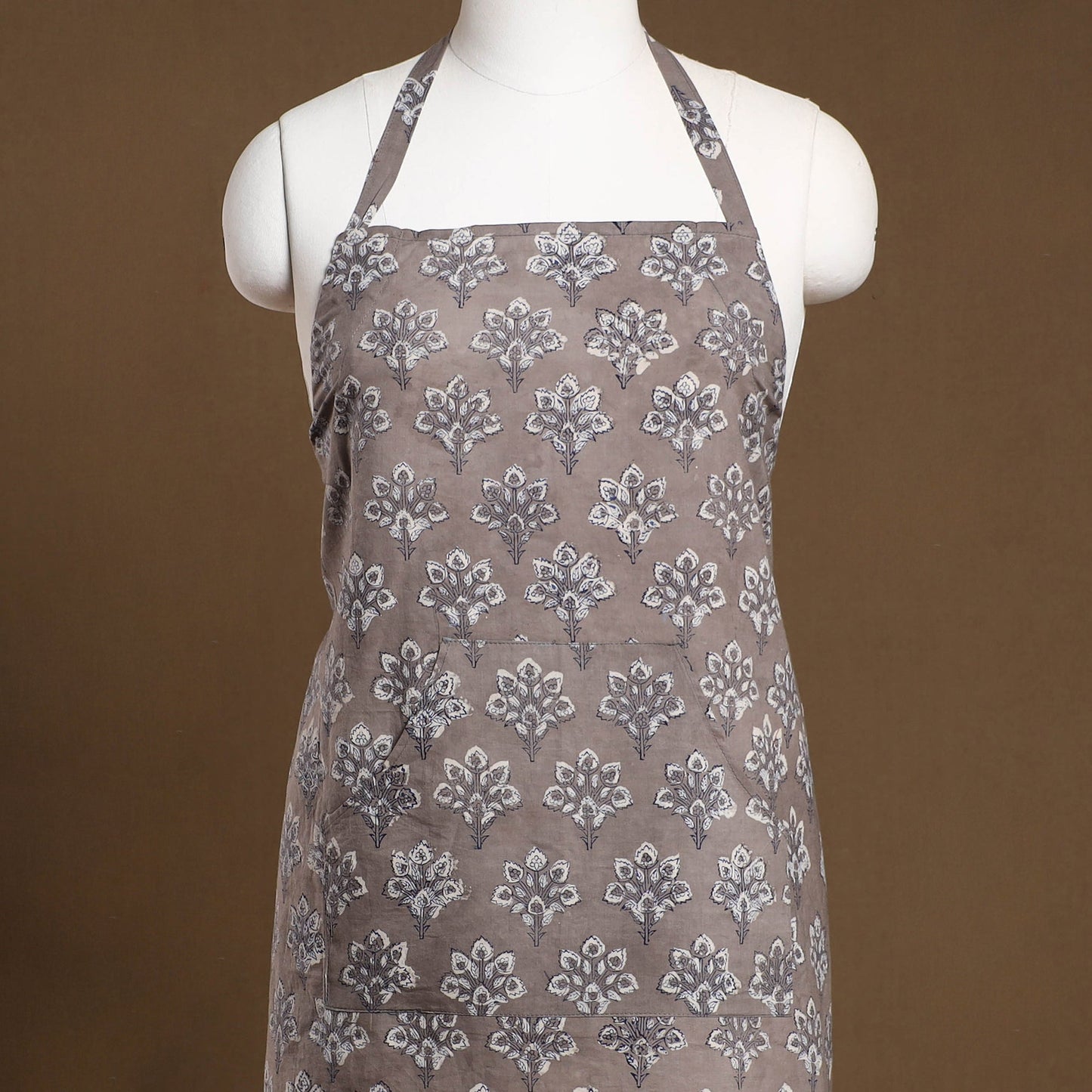 Grey - Bagru Block Print Cotton Apron with Pocket 18