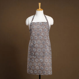 Grey - Bagru Block Print Cotton Apron with Pocket 18