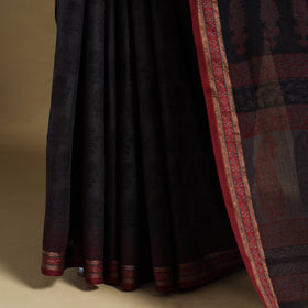 Grey Block Print Natural Dyed Cotton Bagh Saree