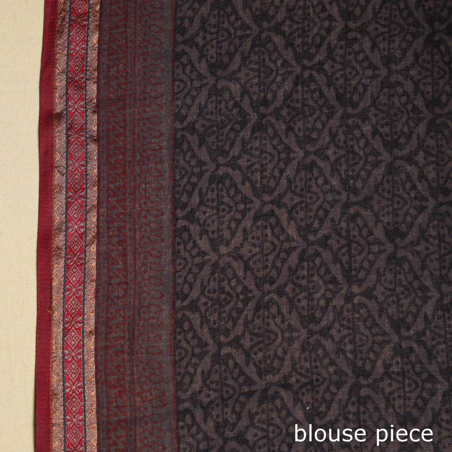 Grey Block Print Natural Dyed Cotton Bagh Saree