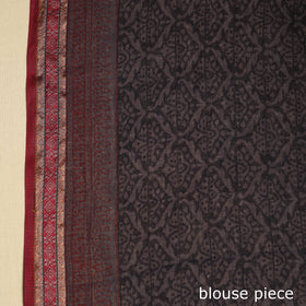 Grey Block Print Natural Dyed Cotton Bagh Saree