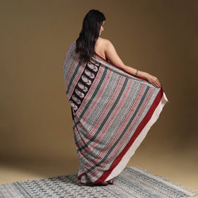Grey Block Print Natural Dyed Cotton Bagh Saree