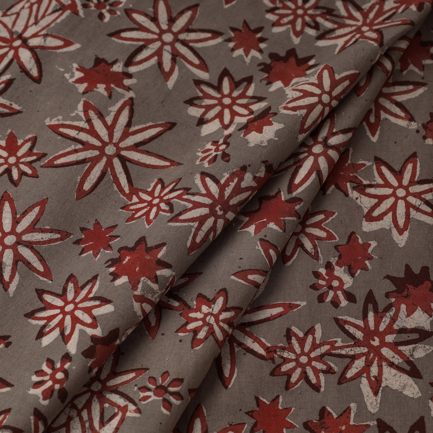 Grey Natural Dyed Cotton Bindaas Block Print Fabric