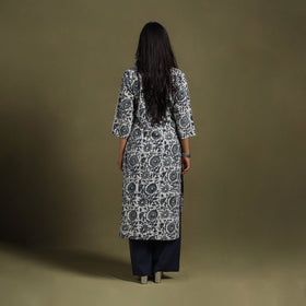 Grey Block Print Natural Dyed Cotton Straight Jahota Kurta