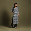 Grey Block Print Natural Dyed Cotton Straight Jahota Kurta