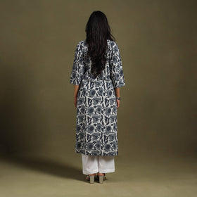 Grey Block Print Natural Dyed Cotton Straight Jahota Kurta