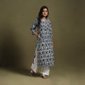 Grey Block Print Natural Dyed Cotton Straight Jahota Kurta