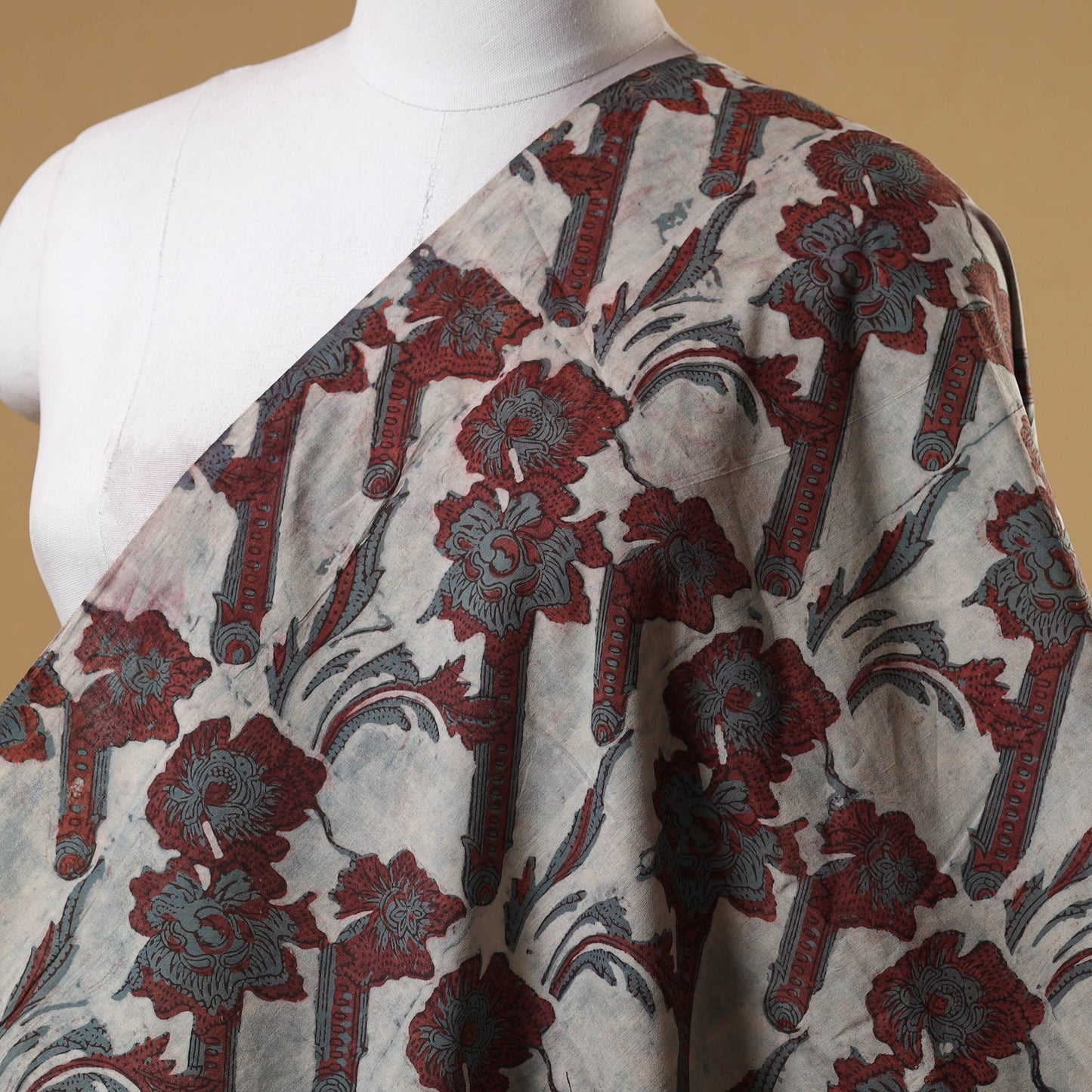 Grey - natural dyed cotton vanaspati bagru fabric 02