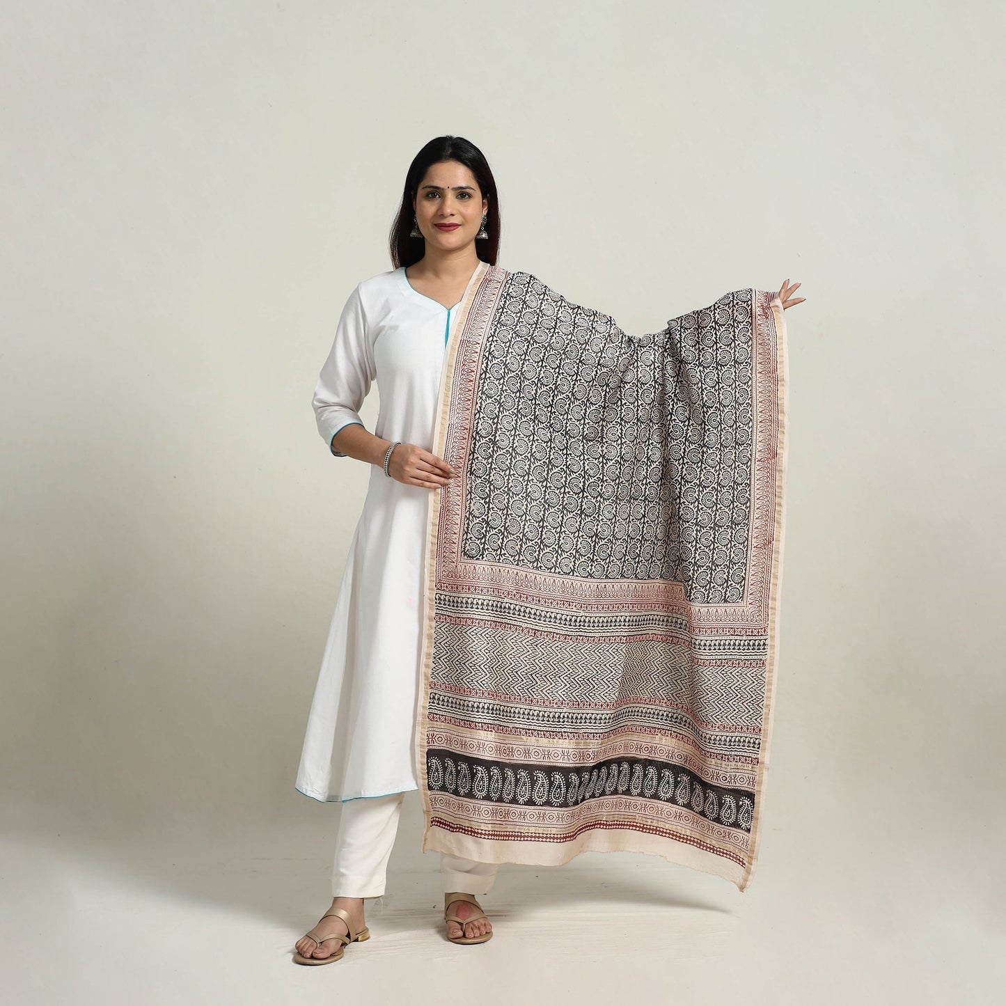 Grey - natural dyed hand chanderi silk bagh dupatta 24