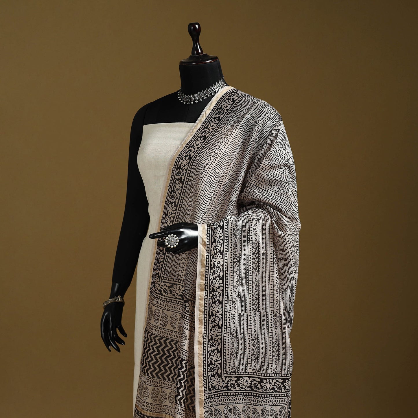 Grey - natural dyed hand chanderi silk bagh dupatta 15