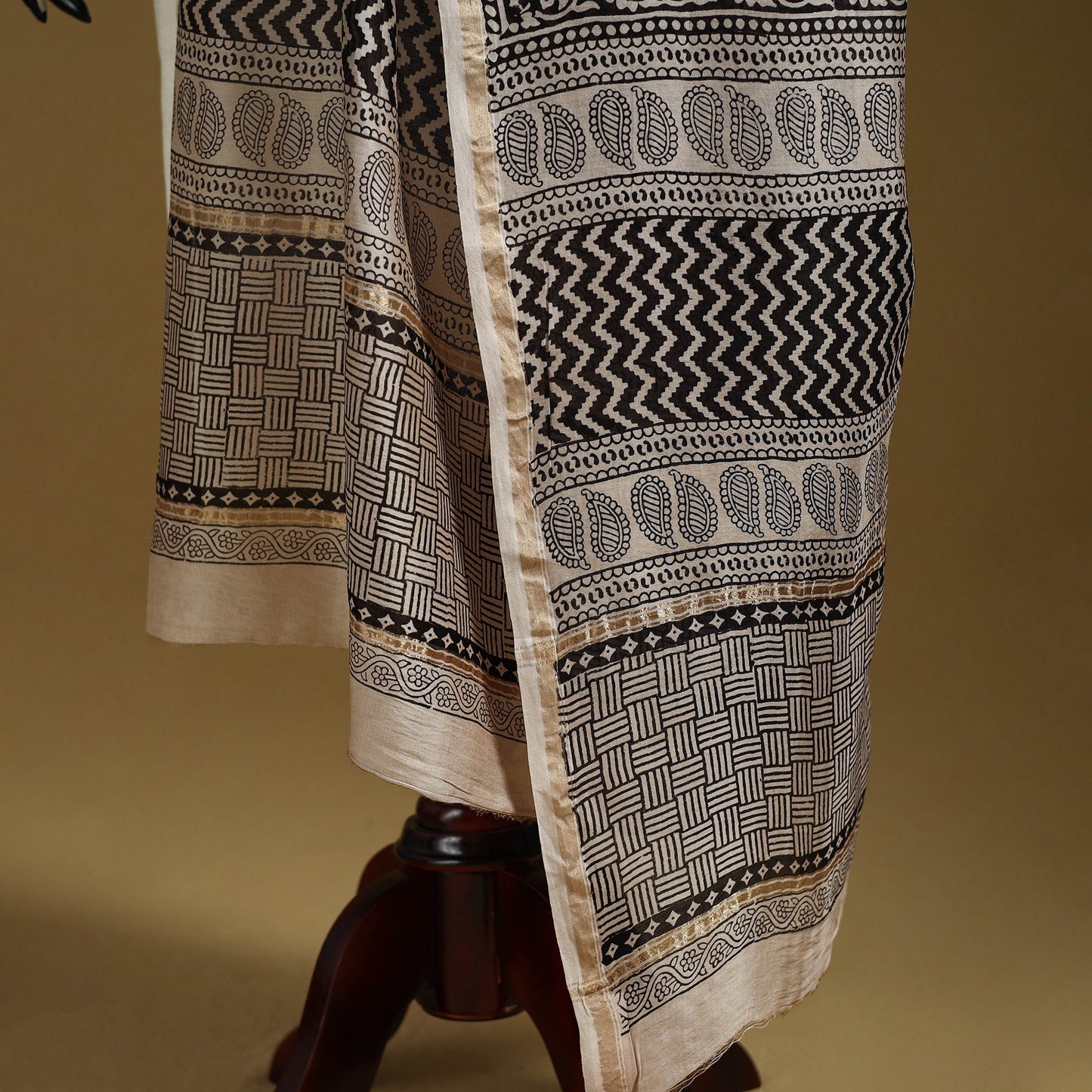 Grey - natural dyed hand chanderi silk bagh dupatta 15