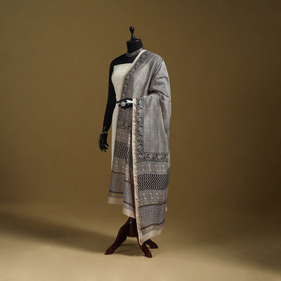 Grey - natural dyed hand chanderi silk bagh dupatta 15