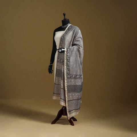 Grey - natural dyed hand chanderi silk bagh dupatta 15