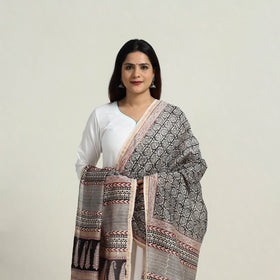 Grey - Natural Dyed Hand Block Print Chanderi Silk Bagh Dupatta 27