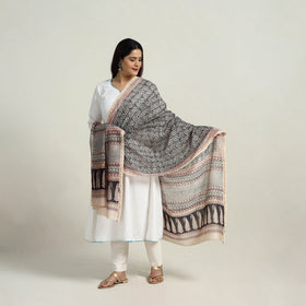 Grey - Natural Dyed Hand Block Print Chanderi Silk Bagh Dupatta 27