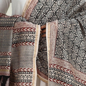 Grey - Natural Dyed Hand Block Print Chanderi Silk Bagh Dupatta 27