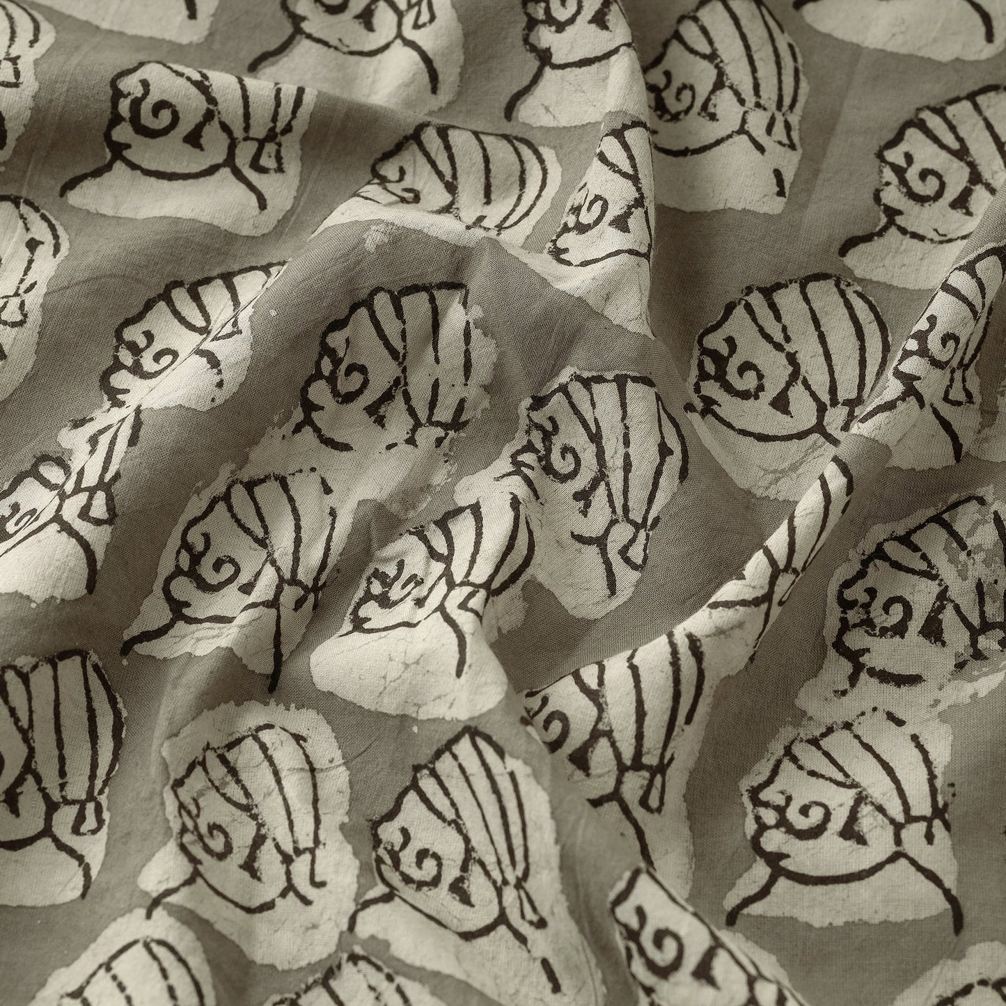 Grey - Natural Dyed Hand Block Printed Pure Cotton Fabric by Bindaas Unlimited!