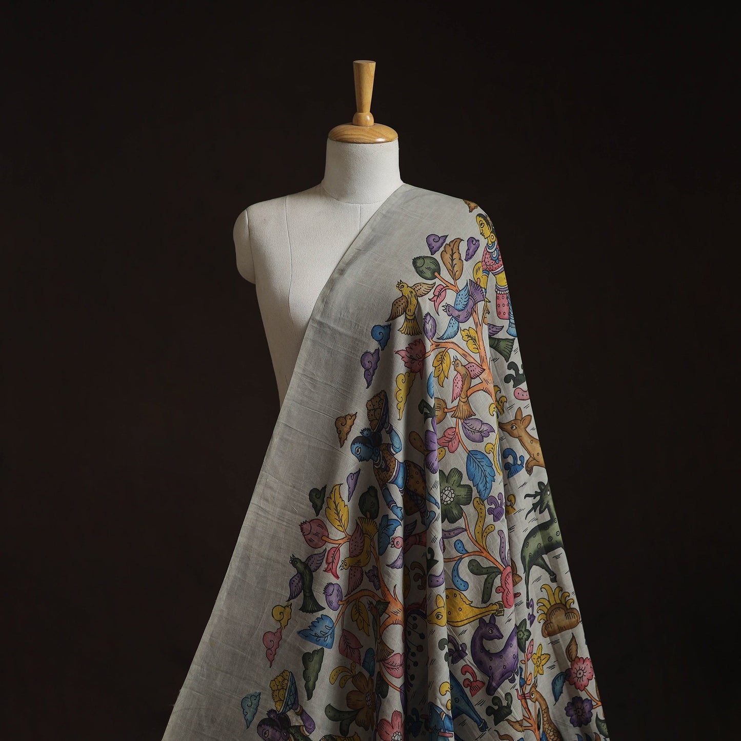Natural dyed handloom chanderi silk handpainted