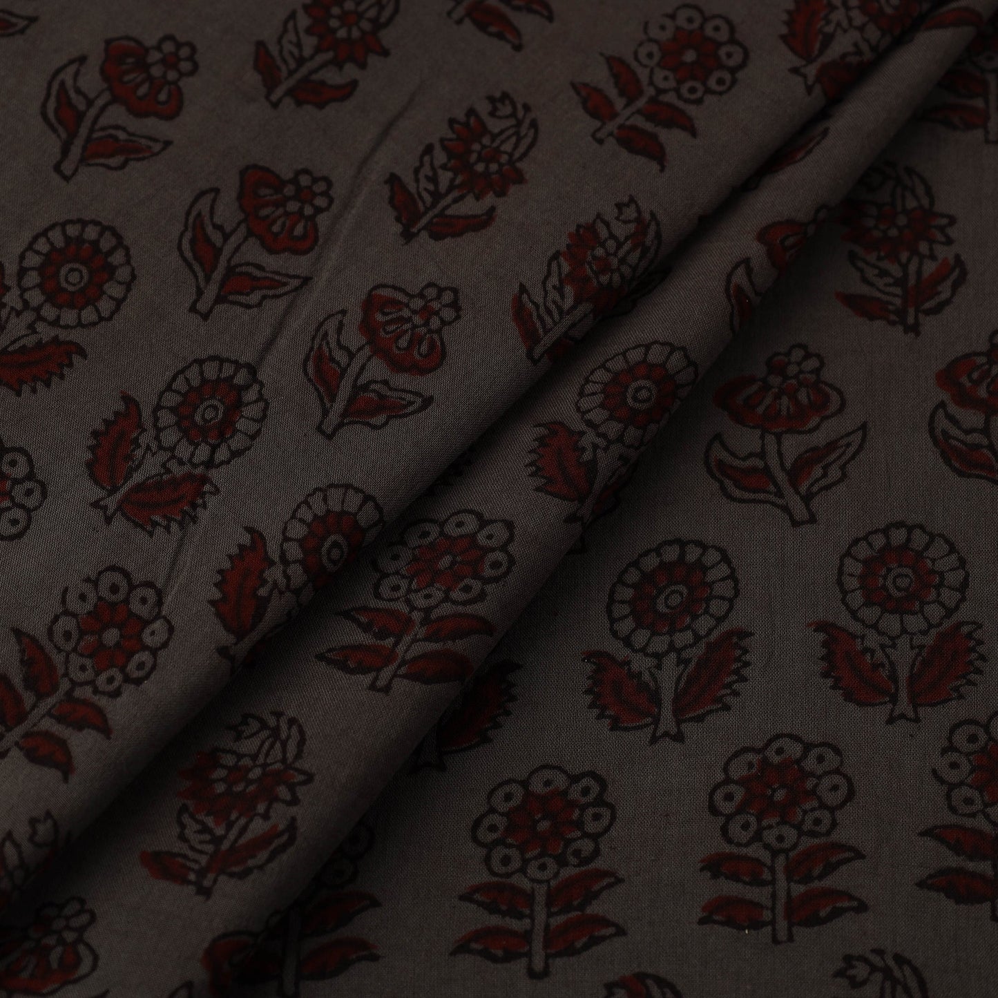 Grey Natural Dyed Mul Cotton Bagh Print Fabric