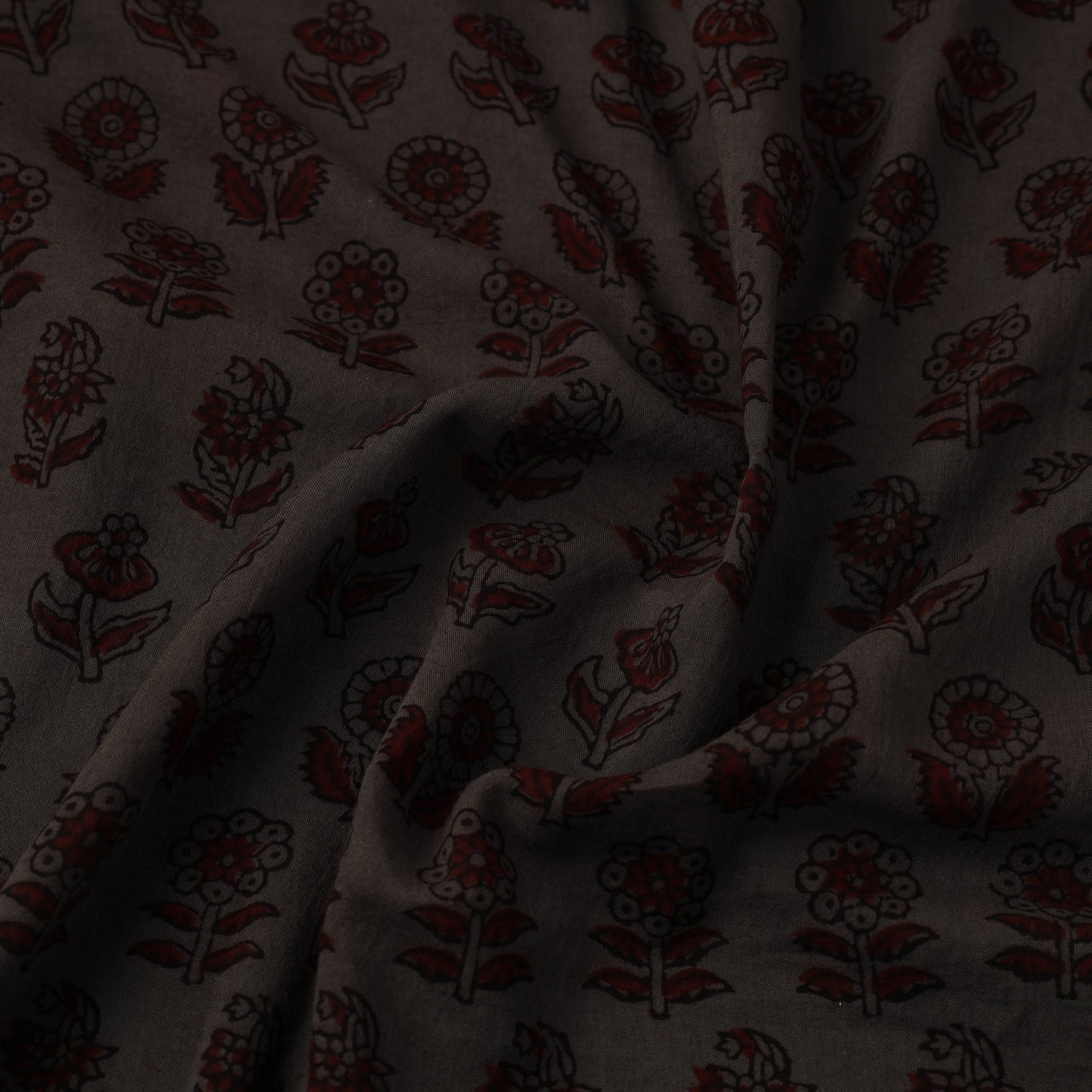 Grey Natural Dyed Mul Cotton Bagh Print Fabric