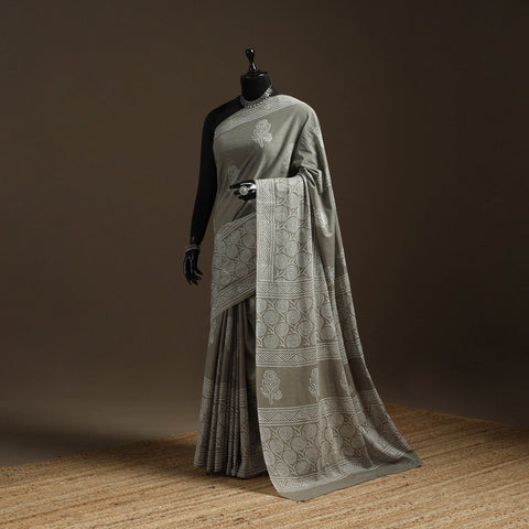 Natural dyed mul cotton hand bagru saree 23 - handcrafted