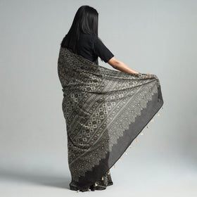  Brown Natural Dyed Block Print Mul Cotton Ajrakh Saree