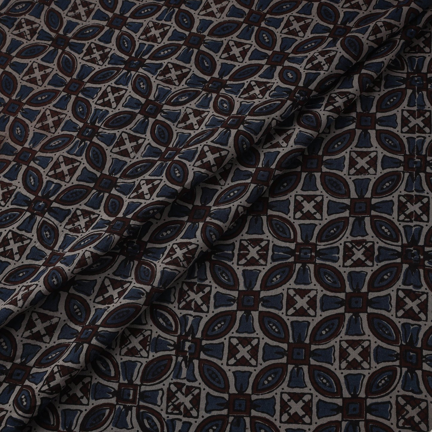 Natural dyed pure mul cotton hand block ajrakh print fabric