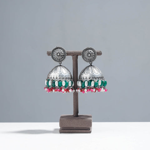  Antique Silver Finish Oxidised Brass Base Jhumki Earrings 