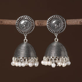 Noor German Silver Beaded Jhumki Earrings 