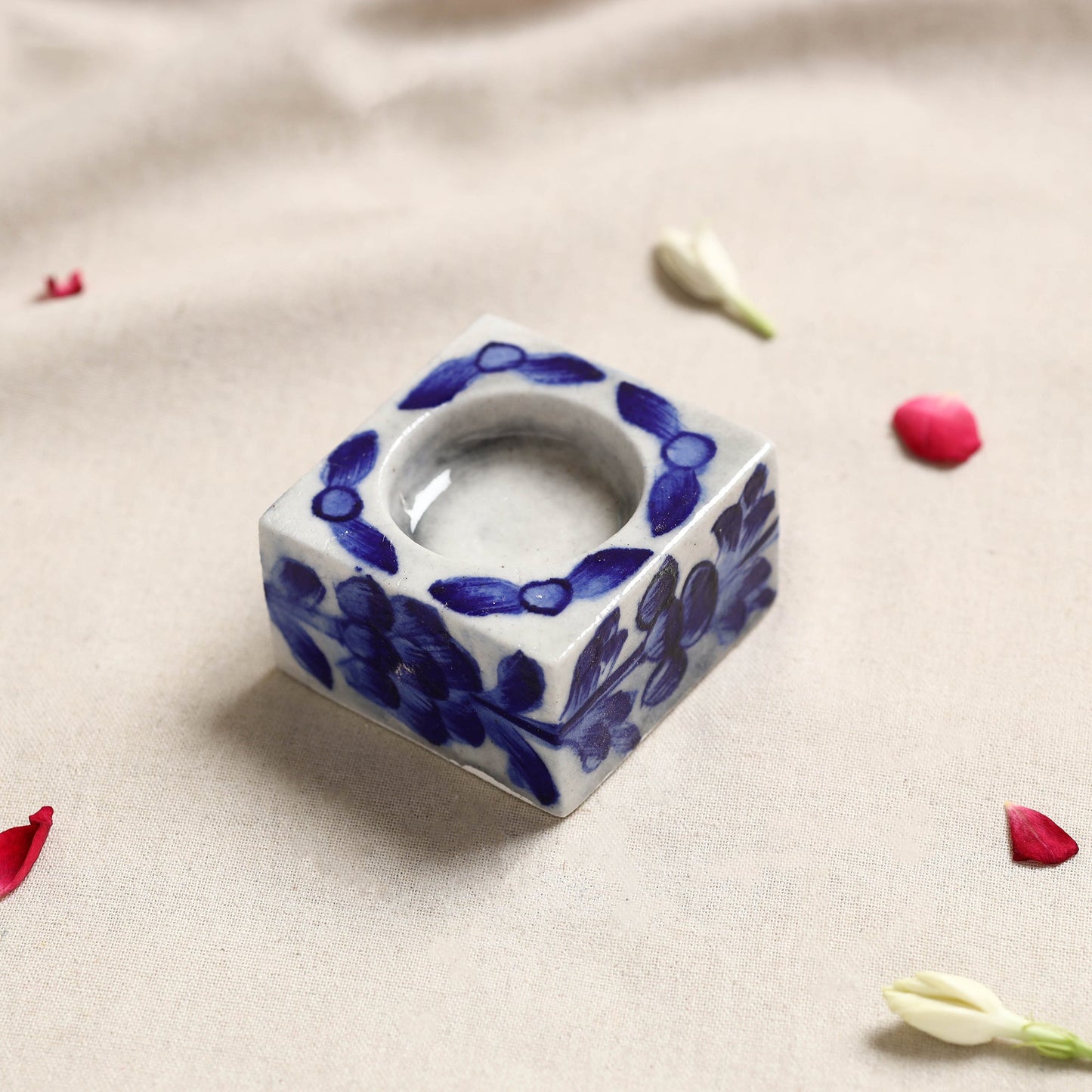  Blue Pottery Ceramic Candle Holder 