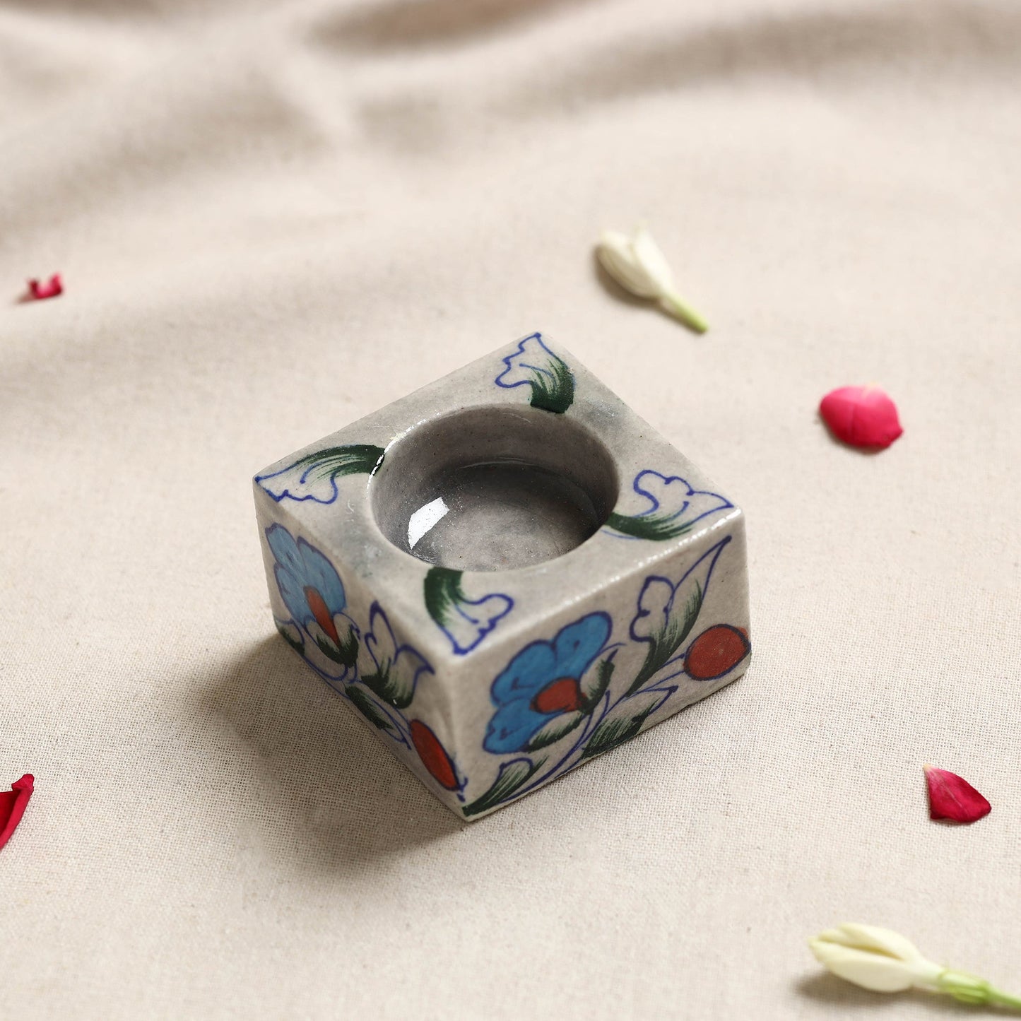  Blue Pottery Ceramic Candle Holder 